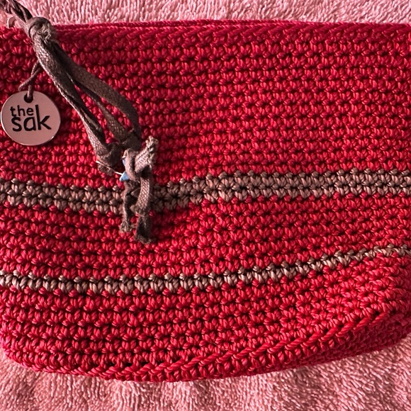 The Sak Red and Brown Crochet Clutch - Picture 1 of 5